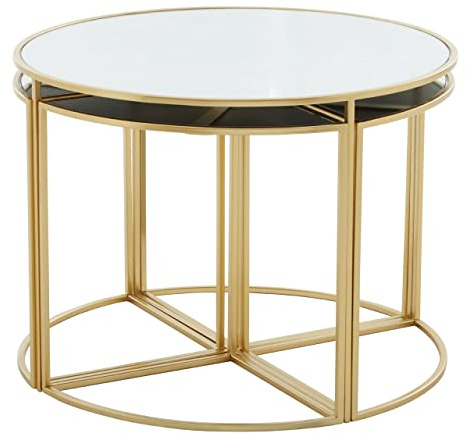 Premier Housewares Five Piece Nesting Tables Set With Mirrored Top and Gold Frames/Nest Of Tables/Glass Table/Coffee Tables/Brass Glass/Mosaic Garden Table Dimensions W63 x D63 x H45cm.