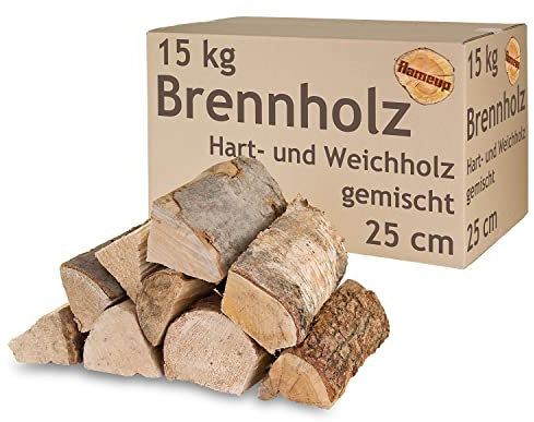 Leña Mezclado 5-500 kg Haya Roble Abedul Pino Abeto Leña para Estufas y Chimeneas Cuenco de Fuego Parrilla 25 cm Madera Secado en cámara flameup, Peso:15 kg