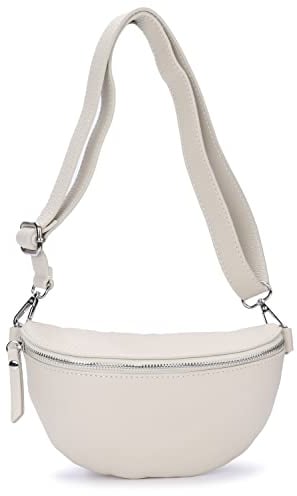 Ever Bloom Unisex Leder Brusttasche Bauchtasche, Mode Hüfttasche, Made in Italy, Umhängetasche Sattel Crossbag, Mittelgross Ledertasche für Festival und Urlaub, Tasche Farben:Beige Klein