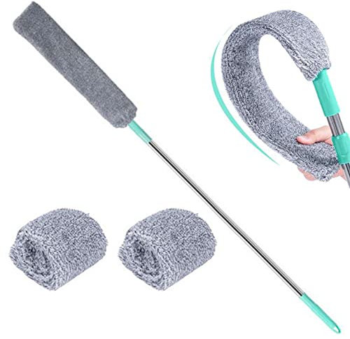 Plumero antipolvo desmontable, limpiador de polvo gap, cepillo de polvo seco y húmedo, productos y accesorios de limpieza para el hogar, dormitorio y cocina (juego completo + 2 trapos)