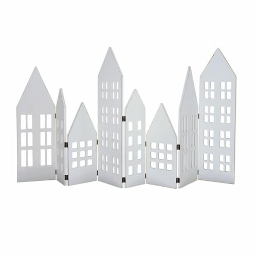 Loberon Deko-Shutter Cottages, Romatische Deko-Häuschen, Klappbar, Ideal für die Festtafel oder Fensterbank, Weihnachten, Weihnachtsdeko, Kiefernholz, Eisen, weiß