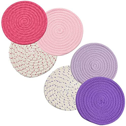 Vklopdsh 6 Pieces Kitchen Pot Holder Tripod Set Cotton Rope Woven Pot Holder Coasters Heating Pad Spoon Rest for Cooking and Baking B