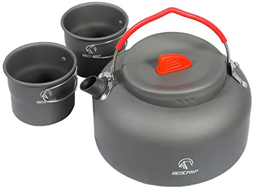 REDCAMP 1.4L Small Camping Kettle with 2 Cups, Compact Lightweight Tea Kettle for Outdoor Cooking Backpacking Picnic Fishing…