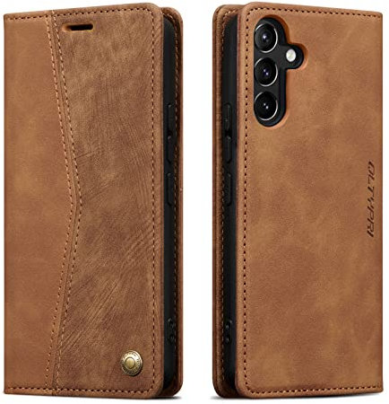 QLTYPRI Wallet Case for Samsung Galaxy A14 4G/5G, Vintage PU Leather Folio Case with Card Slots Kickstand Magnetic Closure Shockproof Flip Phone Cover for Samsung Galaxy A14 4G/5G - Retro Brown
