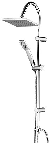 Inbagno Colonna Doccia cromata, Senza Miscelatore, in Acciaio, H 100 cm, con soffione Quadrato 20 cm e doccetta