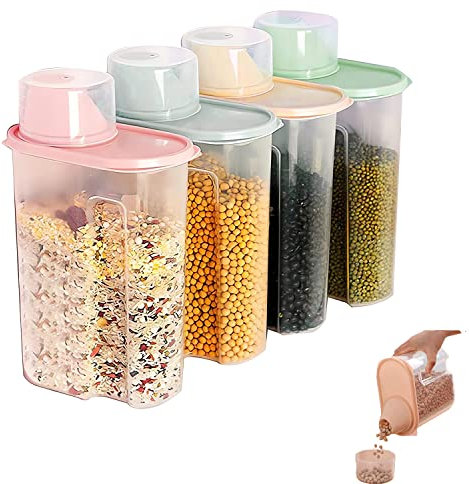 GRGO 4 Piezas Recipientes Para Cereales Almacenamiento, Tanque Almacenamiento Alimentos Secos, Caja Almacenamiento Alimentos, Cajas De Almacenamiento De Cocina Para Alimentos Secos, Cereales, Harina