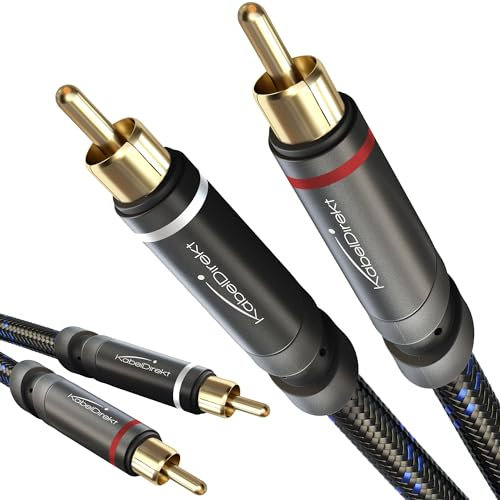 KabelDirekt – 5m Cinch Kabel, Stereo Audio Kabel 2×2 Cinch, bruchfeste Metallstecker & flexibles Nylon-Braiding (Koaxialkabel, RCA-Kabel, Subwoofer/HiFi & Heimkino/Blu-ray, analog & digital)