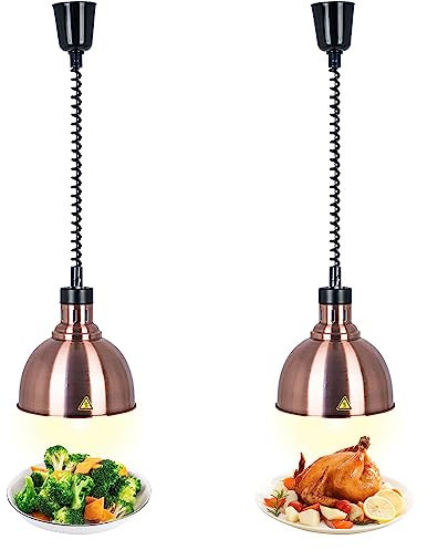 VFDZ Lebensmittel Wärmelampe, Kommerzielle Speisenwärmer Lampe, 250W Wärmelampe für Speisen, Buffet Heizlampe Einziehbares Hängende für Buffets und Küche Esszimmer(B-25cm, 2 Stück)