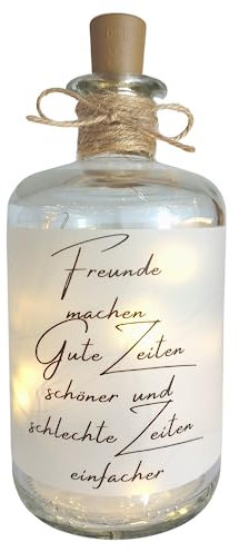 Druckerino LED Flaschenlicht: Freunde machen gute Zeiten schöner und schlechte Zeiten einfacher | Leuchtflasche | Geschenk beste Freundin | Geschenkidee