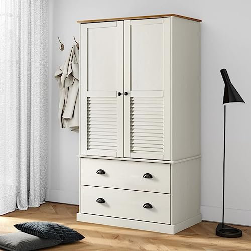 KOIECETA Kleiderschrank VIGO Weiß 90x55x176 cm Massivholz Kiefer Weiß