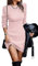 shownicer Robe Pull Femme Couleur Unie Manches Longues Pullover Col Rond Robe Tricoté Automne Hiver Chandail Mini Robe A Rose Clair 3XL