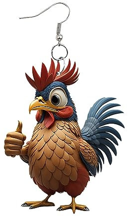 Ohrringe Damen Hängend Sommer Acryl-Charm, niedliche Huhn-Henne-Ohrringe, baumelnder Schmuck für Frauen und Mädchen, lustige Partygeschenke (F, One Size)