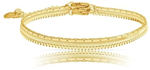 Made by Nami Filigranes Damen Armband aus Edelstahl • Silber Gold Rosé • Minimalistisches Armband • Armbänder für Frauen • Silberschmuck Gold-Schmuck • Feine Cuban Link Chain Armkette (3er Set Gold)