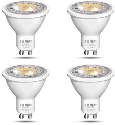 DoRight AC/DC 12V GU10 LED Warmweiss 7W, MR16 Leuchtmittel GU10 3000k 7W Ersetzt 65W Halogen Leuchtmittel 650LM Reflektorlampen, Nicht Dimmbar, 4 Stück