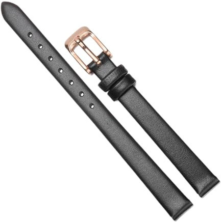 Chlikeyi Bracelet de montre universel pour femme petit bracelet en cuir fin, Or rose noir, 10 mm