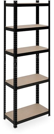 Relaxdays Schwerlastregal, HxBxT: 180x60x30 cm, 500 kg, Stahl, 5 Ebenen, Lagerregal Keller, Garage, zum Stecken, schwarz, 180 x 60 x 30 cm