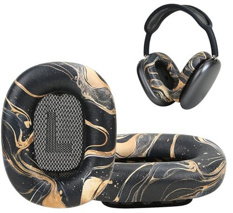 Earrock Ohrpolster für Apple AirPods Max Kopfhörer Ohrpolster mit Protein-Leder, eleganter und luxuriöser Stil mit schwarzem Vergoldungsmuster