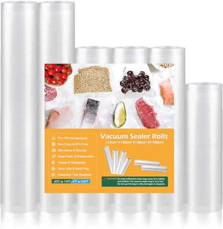 Sac Sous Vide Alimentaire Rouleau - 6 Rouleaux 15/20/28x300cm Film Sous Vide Alimentaire Pour Sacs Congelation Poche Mise Sous Vide Cuisson Sachet Machine Sous Vide Alimentaire sans bpa
