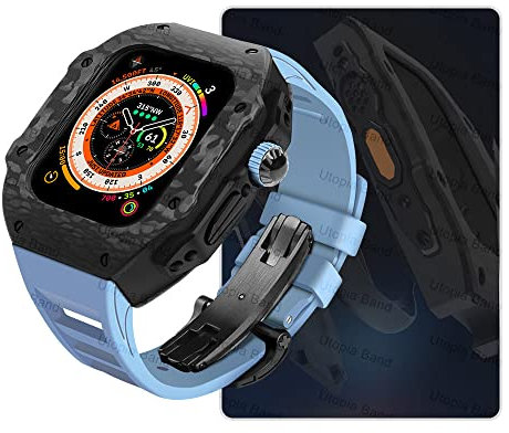 BANDKIT Kit de readaptación de cubierta de fibra de carbono y correa de fluororubber para Apple Watch Ultra 8 de 49 mm, correa de repuesto y funda para iWatch 8 7 de 44 mm y 45 mm, 49mm, Agate