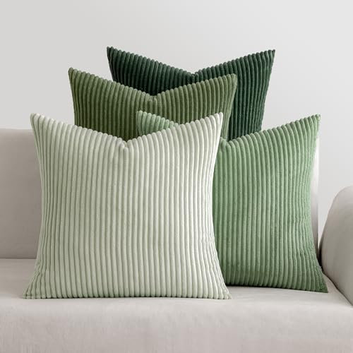 MIULEE Kissenbezug 40x40 4er Set Kordsamt Weiche Kissenhülle Dekorative Sofakissen Quadratische Dekokissen Zierkissenbezug Gestreifte Kissenbezüge für Wohnzimmer Forest Green Series