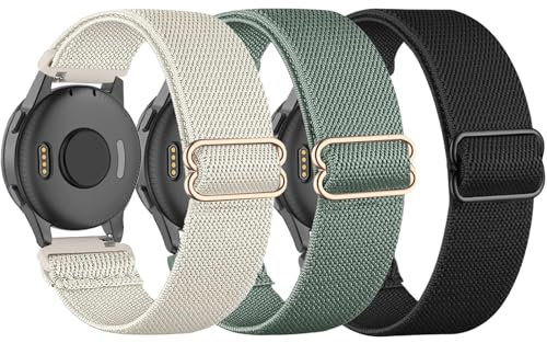TUCOMO Lot de 3 Bracelets Élastiques en Nylon Compatibles Avec Garmin Venu Sq/Sq 2/2 Plus, Vivoactive 5/3, Vivomove HR - 20 mm Pour Homme et Femme
