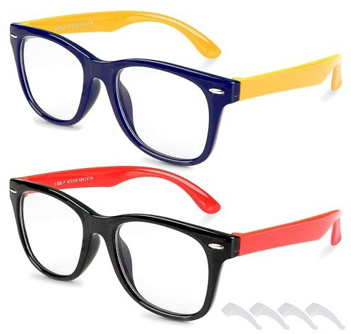 MOSSLIAN Blue Light Glasses Kids,2 Pack Kids Glasses for Age 3-12,Computer Glasses for Kids Blue Light Glasses,Children Blue Light Blocking Glasses With Case,Gaming Glasses for Teens Boys Girls