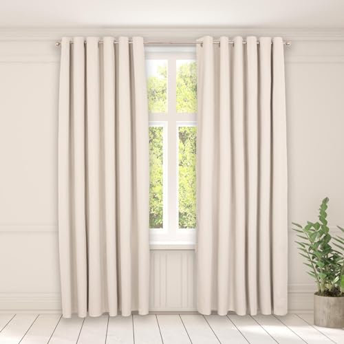 OHS Blackout Curtains Eyelet, Woven Texture Soft Cream Curtains for Living Room Bedroom Office Modern Decorative Extra Wide Curtain for Winter, 90x90”