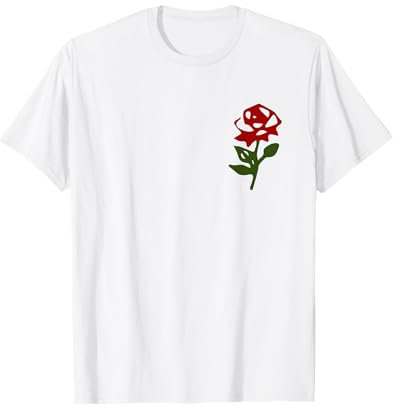 Minimalistische kleine rote Rose mit grünen Blättern T-Shirt