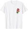Minimalistische kleine rote Rose mit grünen Blättern T-Shirt