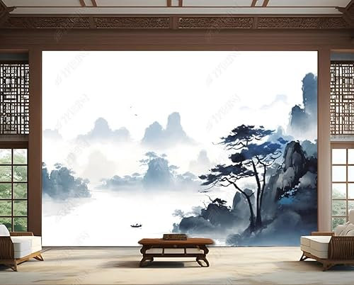 Fototapete Handgezeichnete Bergseewolken Kiefernlandschaft 350X256 Cm Vlies Tapeten Xxl Moderne Wandtapete Wohnzimmer Schlafzimmer