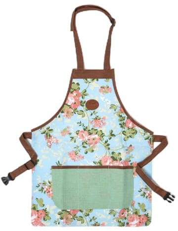 Homescapes Gartenschürze mit Taschen blau-rosa, Rosenmuster Blumen-Schürze verstellbar, Damen-Schürze mit Blumen