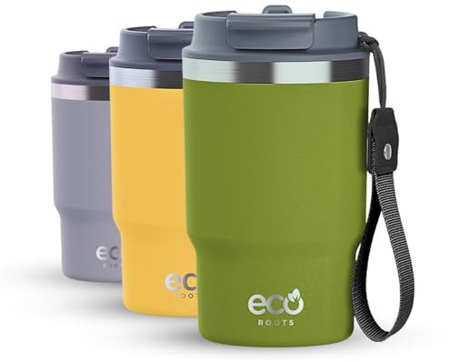 ECOROOTS – Termo Café Outdoor I Vaso Térmico I Si BPA I Taza Café para Llevar Resistente I Termo de Acero Inoxidable I Trekking I Vaso Termo Gimnasio, Oficina y Excursiones (Verde Clover, 470 ml)