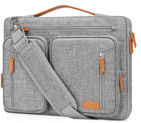 MOSISO 360 Protezione Laptop Borsa a Tracolla,15-15,6 Pollici Computer Borsa Compatibile con MacBook Pro 16,HP,Dell,Lenovo,Asus Notebook,Lato Aperto Custodia Messenger con 5 Tasche&Cintura,Grigio