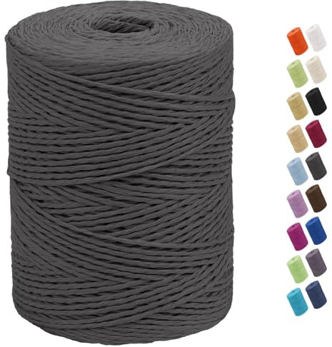 CAMAL Raffia Garn zum Häkeln Von Taschen, 2mm x 300m Geflochten Raffia Papierdraht Weich Raffia Strickgarn Bast zum Stricken Tasche, Strandmütze, DIY Handarbeiten (Tiefes Grau)