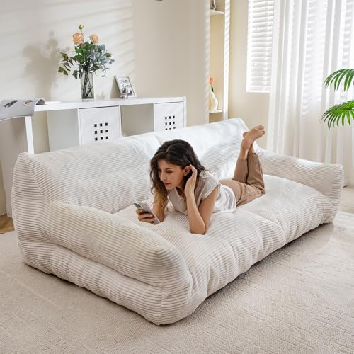 HIGOGOGO Riesiges menschliches Hundesofa, bequemes Bodensofa, Couch für Haustierfamilien, mit Schaumstoff-Chunk-stützender Matte, orthopädisches Hundebett aus Cord für Menschen, XXL, Beige