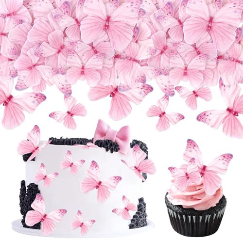 60Pcs Edible Butterfly Cupcake Toppers 3D Edible Butterfly Cake Topper Purple Butterfly Cupcake Decoration Picks Wedding Baby Shower Party Wedding Anniversary Birthday Party Cupcake Decoration