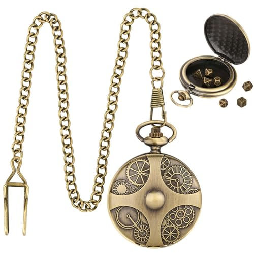 1 Stück Würfel-Taschenuhr, Taschenuhr Mit Zahnradgravur, Taschenuhrengehäuse Mit Kette, Vintage-Taschenuhr-Zubehör, Taschenuhr-Geschenk, Taschenuhr-Würfelspiel
