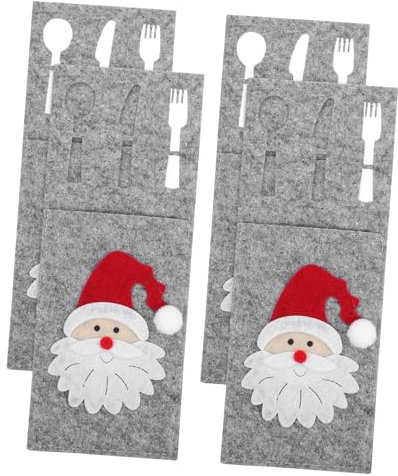 PHENOFICE Bestecktasche Für Weihnachtsparty Besteckhalter Weihnachtsbesteck 4 Stück Messer-halter Tischdekoration Aus Stoff Weihnachtszubehör Für Esstisch