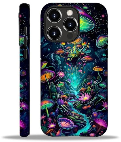 ZHEGAILIAN Case Compatible with iPhone 15(5S) Pro,Neon Rainbow Mushroom Cases,Matte Mixed Double-Layer Hard Shell+Soft Silicone TPU Shock Protective Case for iPhone 15(5S) Pro.