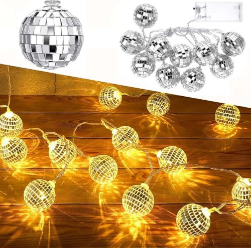 10 LED Discokugel Lichterkette,150cm Disco Ball String Lights,Disco Spiegel Ball Lights,Mini Disco Balls Ornaments Tree Decoration Light,Disco Party Light,Orientalisch Marokkanische Lichterkette