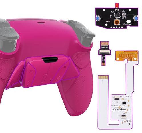 eXtremeRate Konfigurierbar RISE4 V3 Remap Kit für ps5 Controller BDM-030/040/050 Modell, Upgrade Board & Gummiert Griff Rücken Gehäuse Case & Rücktasten Back Paddles Set für ps5-Nova Pink