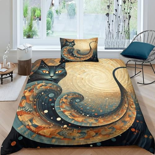 NACHOMACHO Spirit Kat Bettbezug Bettwäsche Kinderbettwäsche Reißverschluss Mit Kissenbezügen Betten Set Für Jungen Und Mädchen, Kinder Single（1Tier5x200cm）