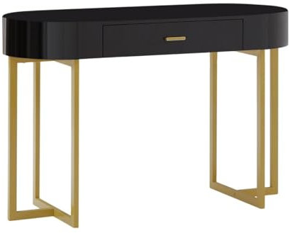 PASCAL MORABITO - Bureau Console avec 1 tiroir - MDF laqué et métal - Noir et doré - TORELI de