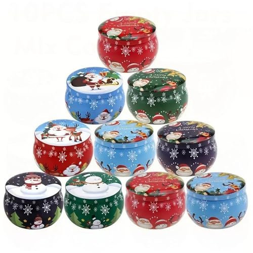 Lot de 10 pots à bougies festifs de Noël – Boîtes en métal de 62,4 g, parfaits pour la fabrication de bougies, les décorations, les fournitures de fête et les bocaux cadeaux, pots vides – Couleur