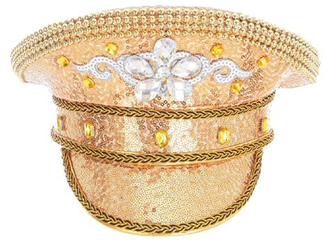 Cexiakong Pailletten Mütze Karneval Punk Hut Burning Man Sparkly Steampunk Hüte Damen Militär Kapitän Kappe Weihnachtsmütze