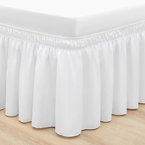 RIMELA Jupe de lit à Volants élastique (Facile à Installer), Soft Brushed Polyester Blanc Cache-Sommiers(90 x 190 x 45cm)