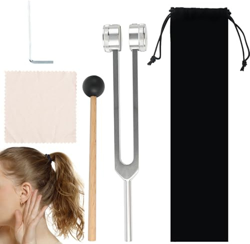 128Hz Aluminium Alloy Tuning Fork, Medical Tuning Fork Therapy, Silver Body Tuning Fork, Tuning Fork Neurology with Silicone Hammer Repair Tool, Cleaning Cloth and Black Bag