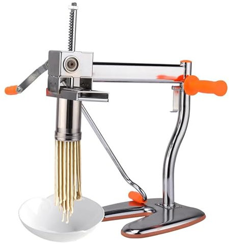 Manual Stainless Steel Pasta Maker, Hand Press Noodle Machine with 7 Molds, Detachable Cutter Head and Easy to Clean, Stable Base and Not Slip, Long Service Life, for Restaurant, Home, Diner