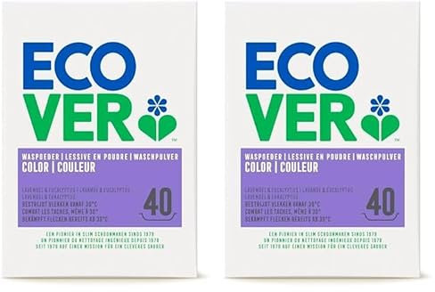 Ecover Color Waschpulver Konzentrat Lavendel (3 kg / 40 Waschladungen), Colorwaschmittel mit pflanzenbasierten Inhaltsstoffen, Waschmittel Pulver für natürlich reine Buntwäsche, 3 kg (Packung mit 2)
