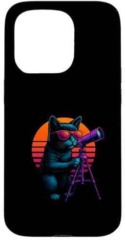 Retro Cat With Tripod Telescope Astrophotography Case for iPhone 15 Pro